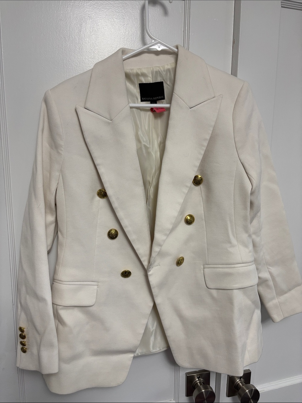 Banana Republic Cream Double-Breasted Blazer with Gold Buttons